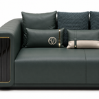 Rovessa Sofa — visible back cushions, decorative pillows and upholstery stitching (detail edited from existing product photo)