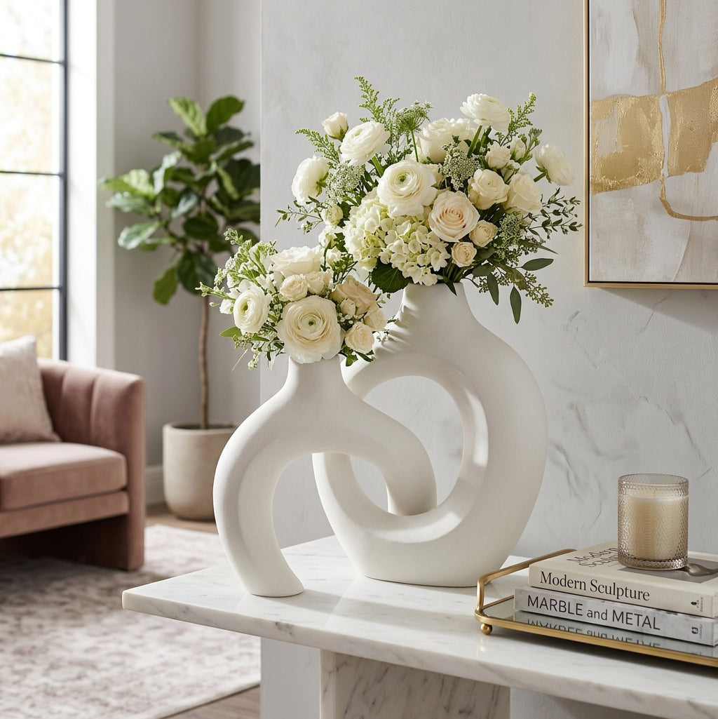 Burgessvale Set of 2 White Vases — 13″ — additional view