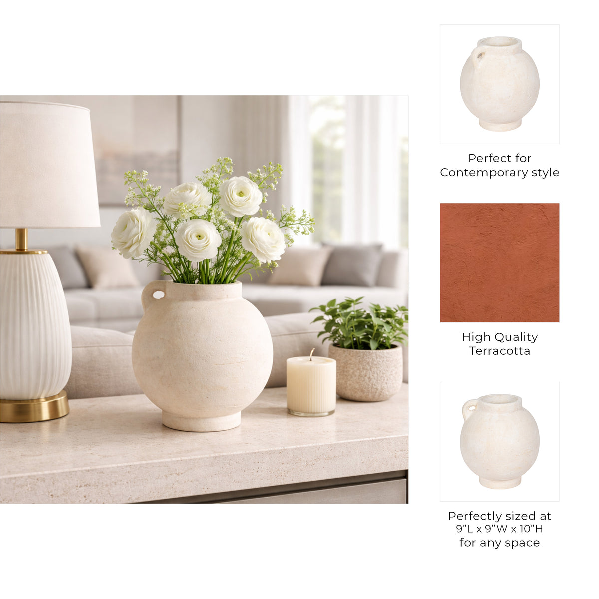 Corbinford White Vase — 10″ — additional view