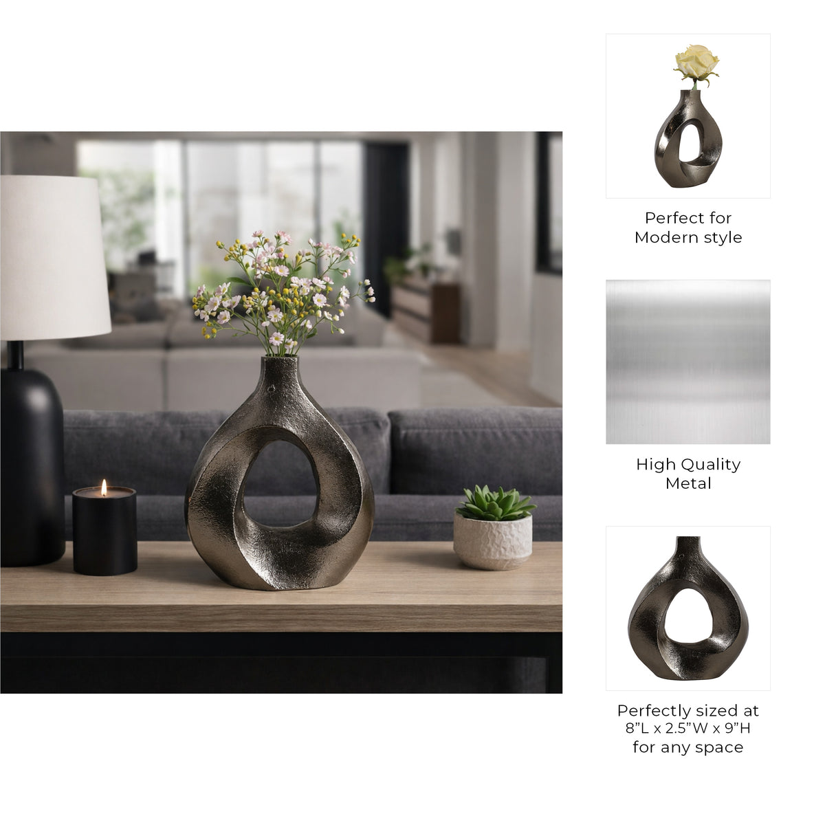 Grangerrose Bronze Vase — 9″ — additional view