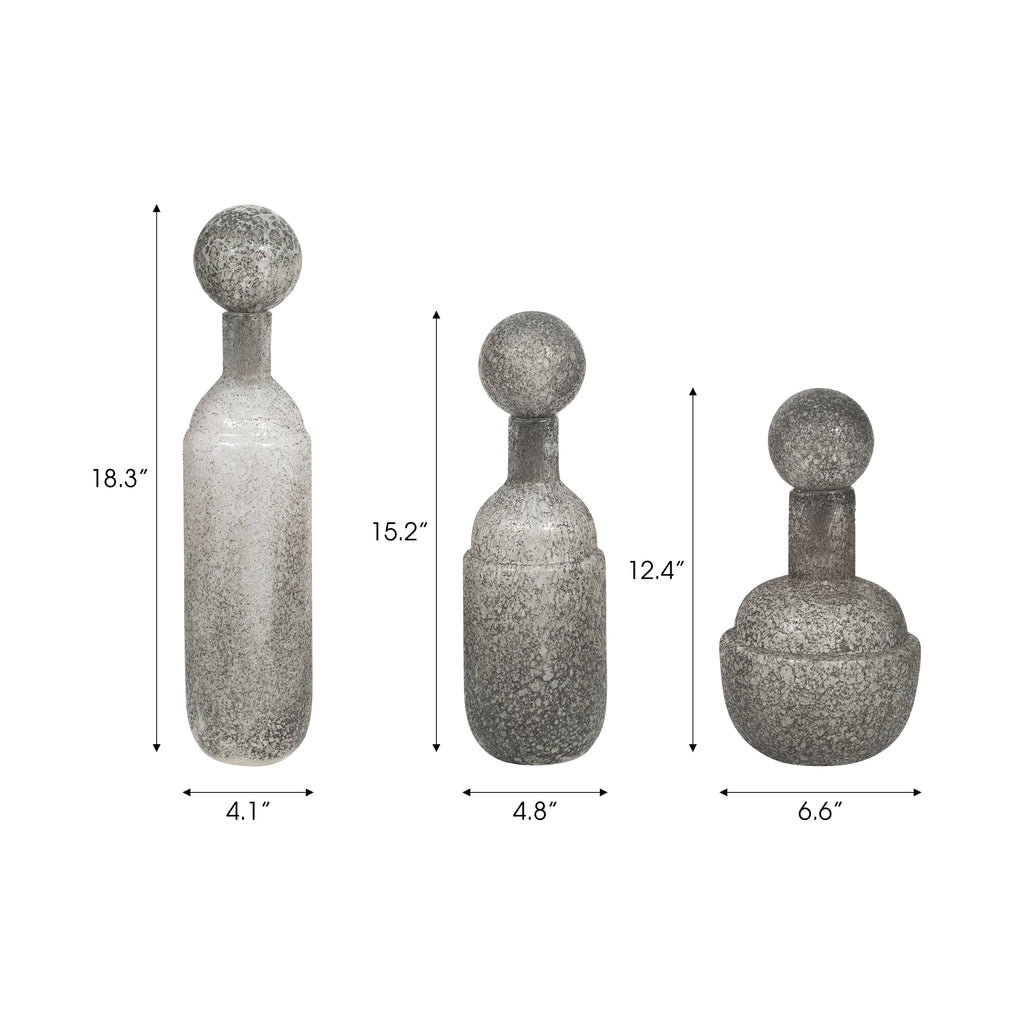 Burtonburn Set of 3 Gray Glass Vases — 18″ — additional view