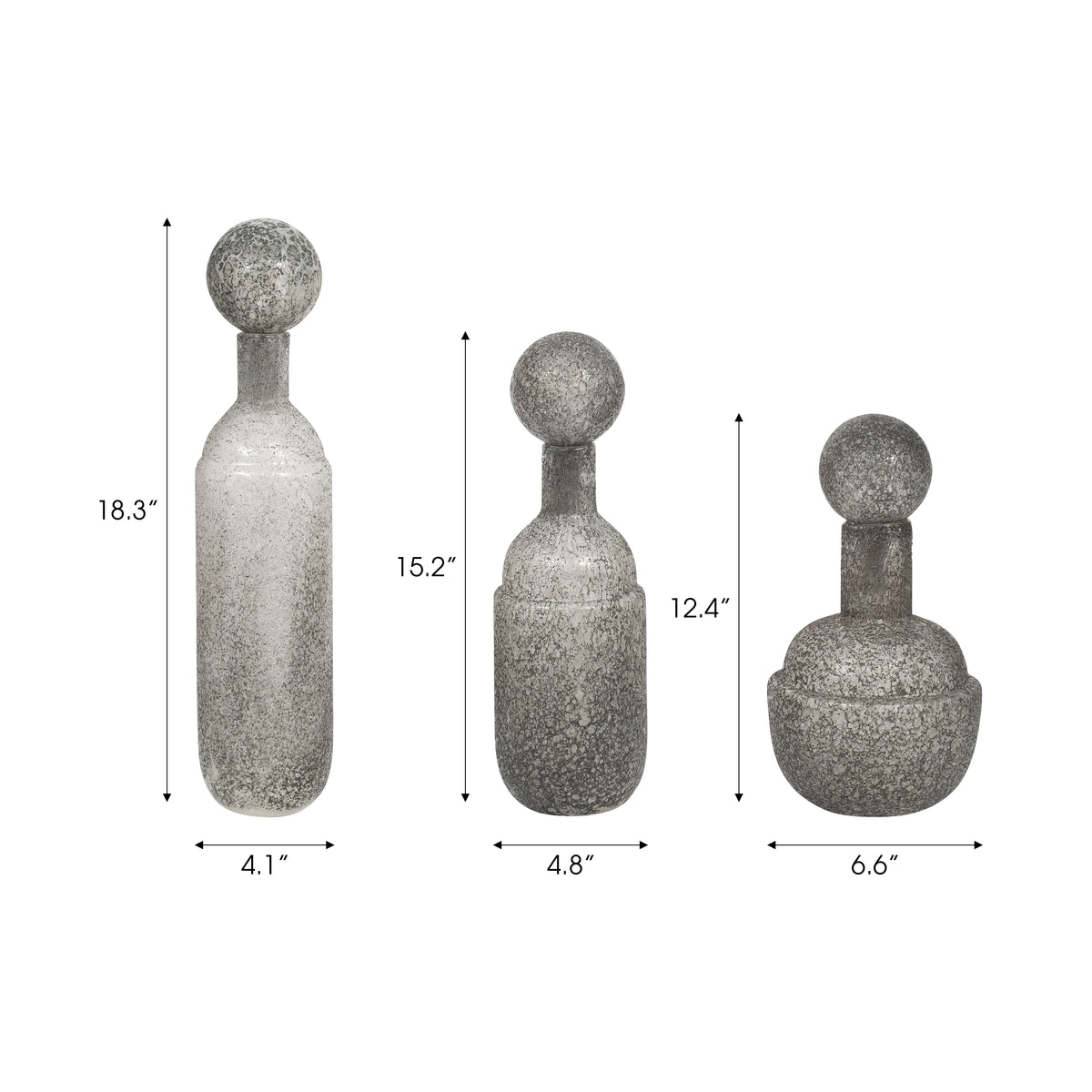 Burtonburn Set of 3 Gray Glass Vases — 18″ — additional view