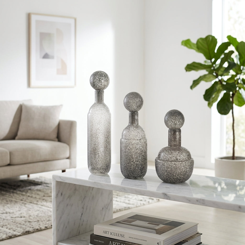 Burtonburn Set of 3 Gray Glass Vases — 18″ — additional view