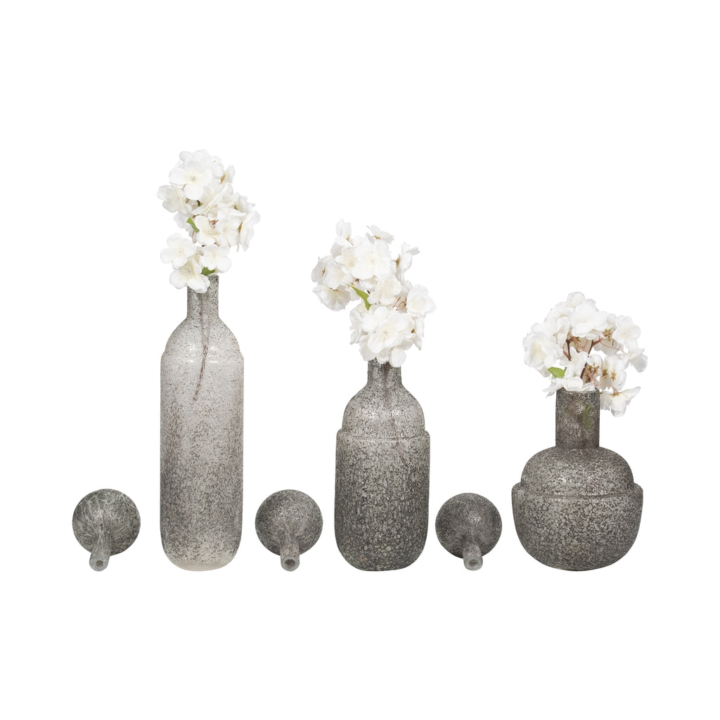 Burtonburn Set of 3 Gray Glass Vases — 18″ — additional view