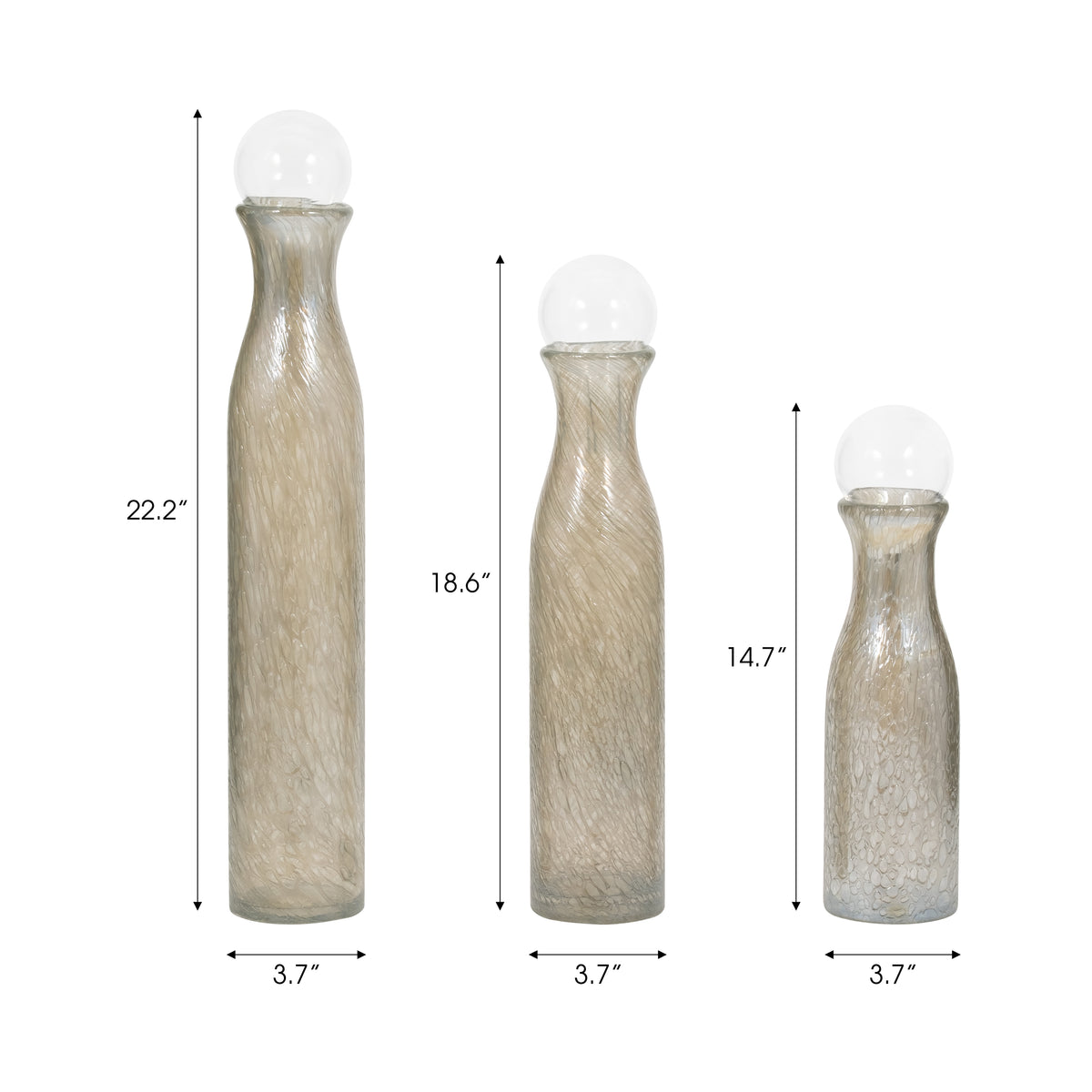 Brynhaven Set of 3 Gray Glass Vases — 22″ — additional view