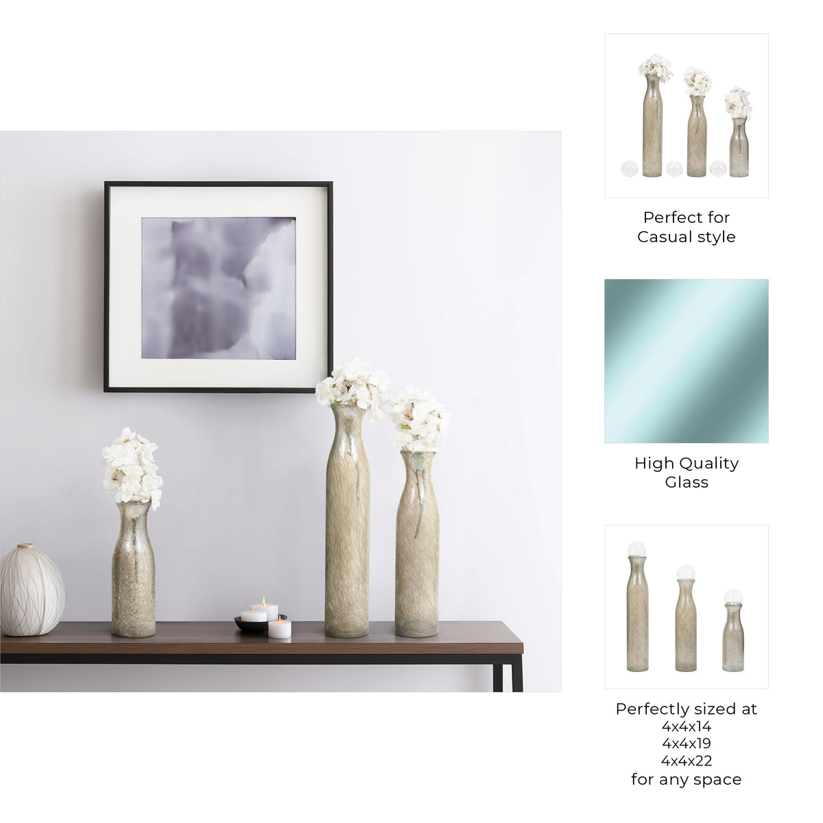 Brynhaven Set of 3 Gray Glass Vases — 22″ — additional view