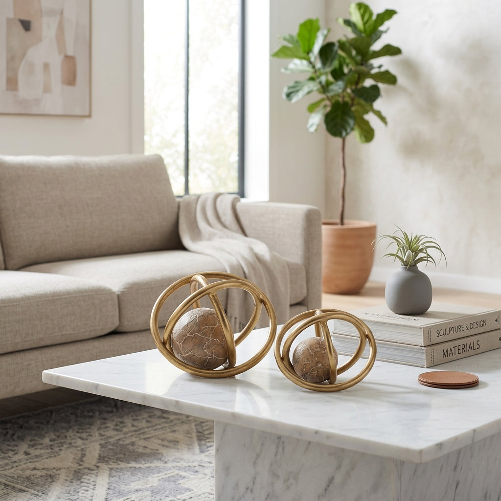 Ethanoak Set of 2 Gold Orbs — 6″ — additional view