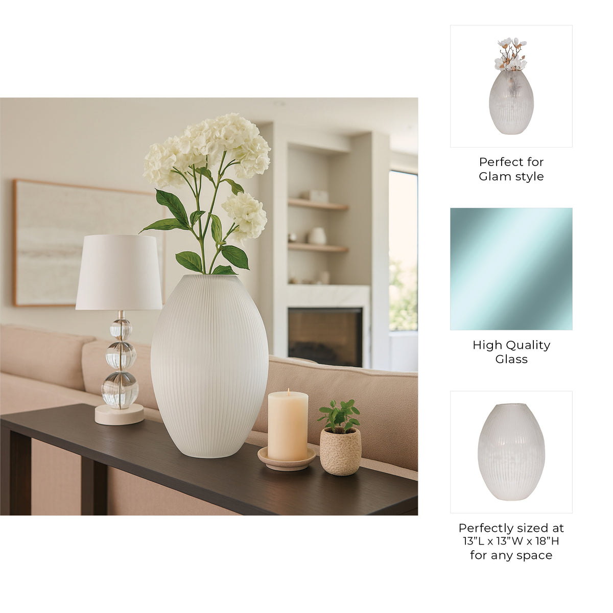 Adlergrove White Glass Vase — 18″ — additional view