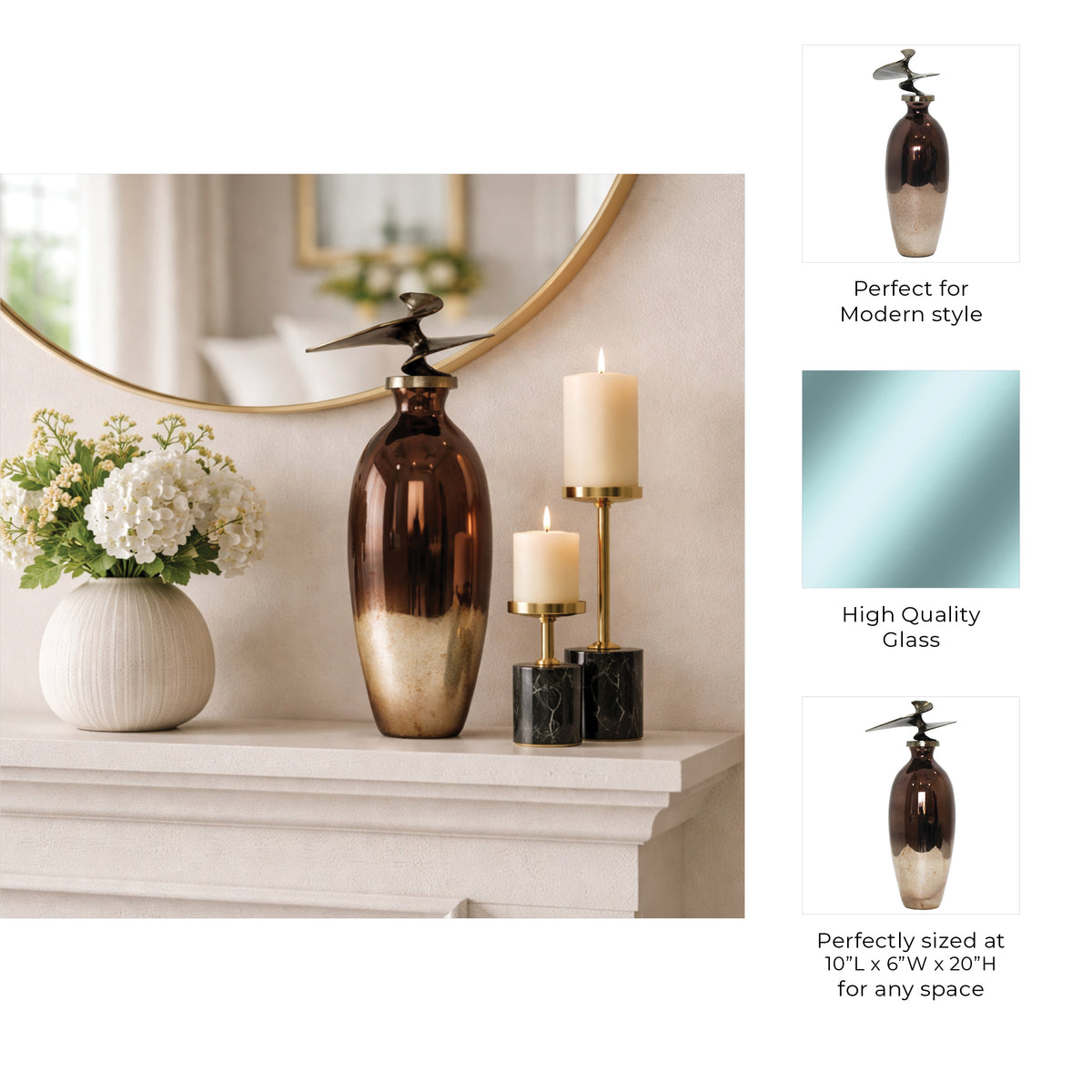 Cedarford Bronze Glass Vase — 20″ — additional view