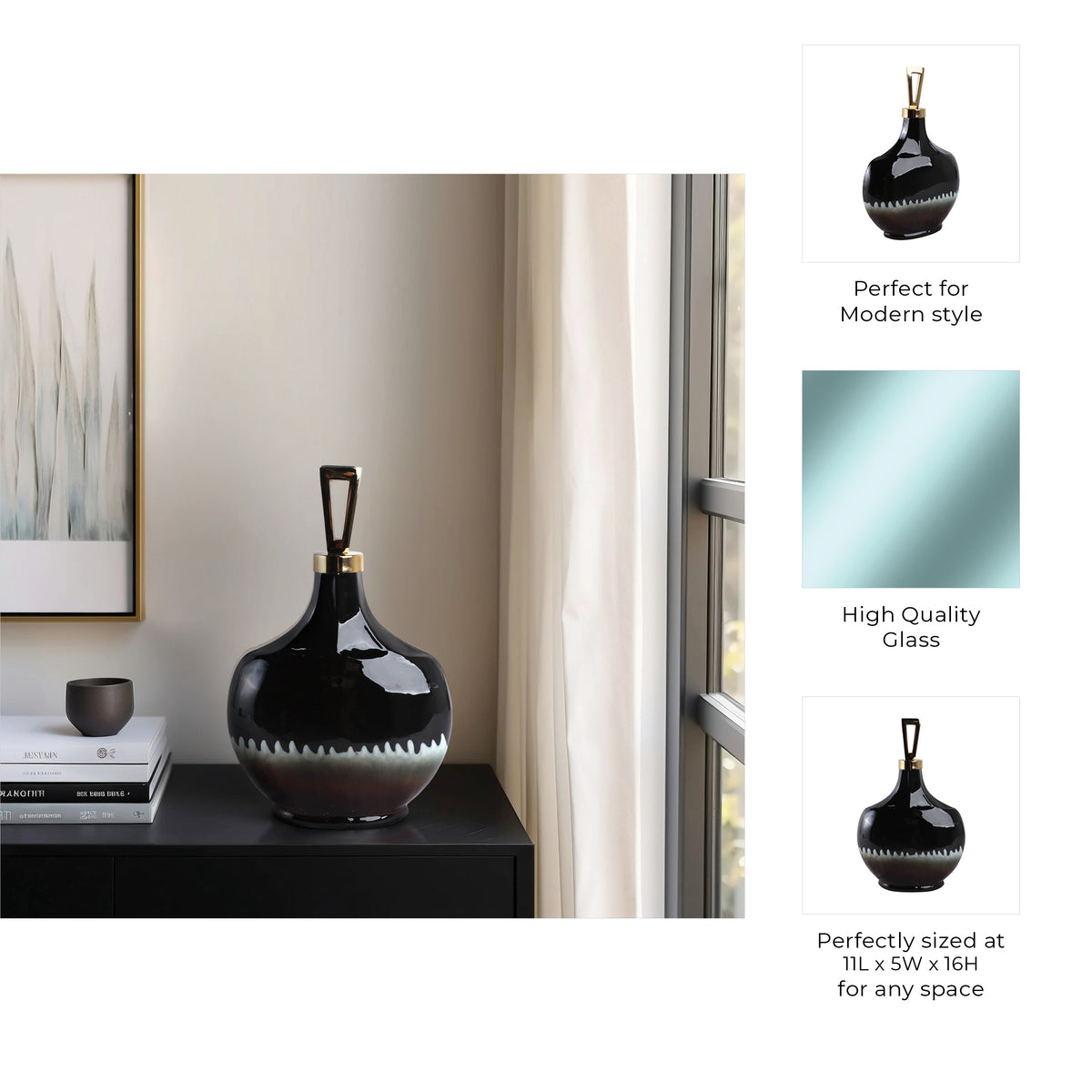 Elmontgrove Black Glass Vase — 16″ — additional view