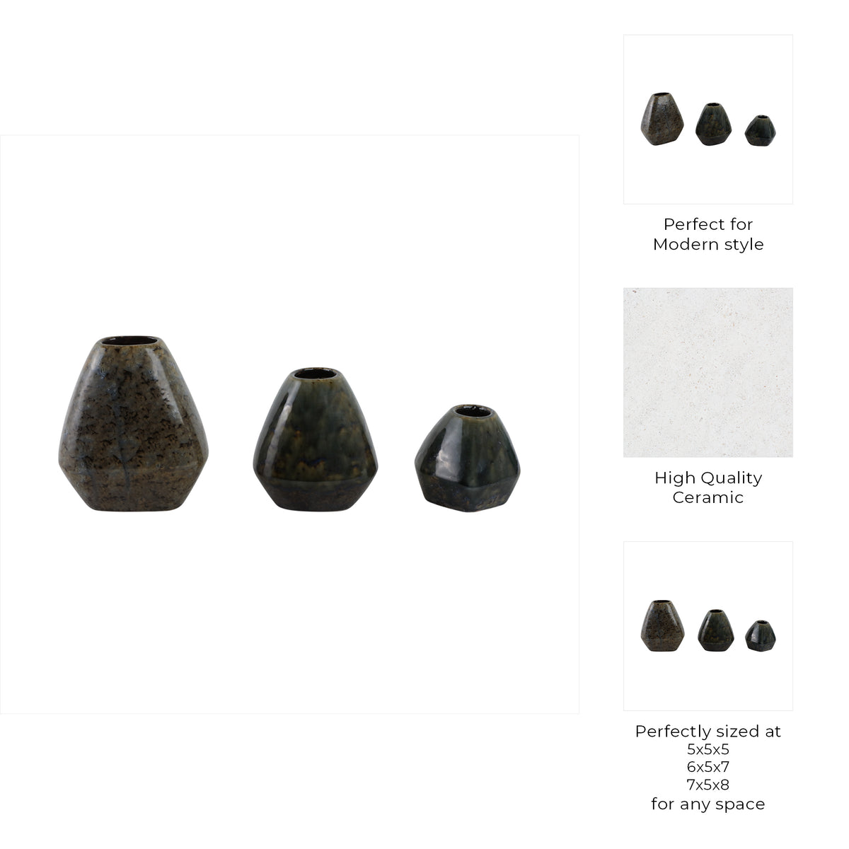 Denningham Set of 3 Brown Vases — 8″ — additional view