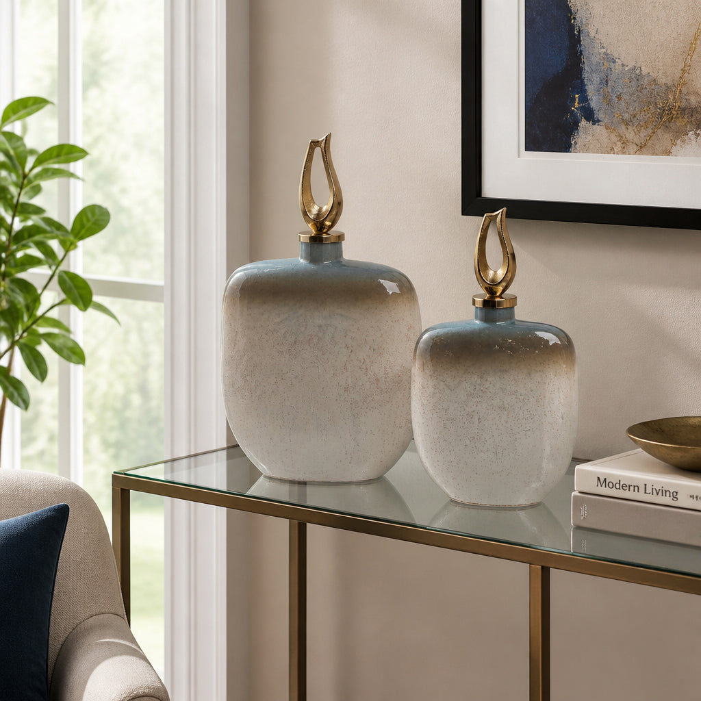 Davinford Set of 2 Blue Glass Vases — 18″ — additional view