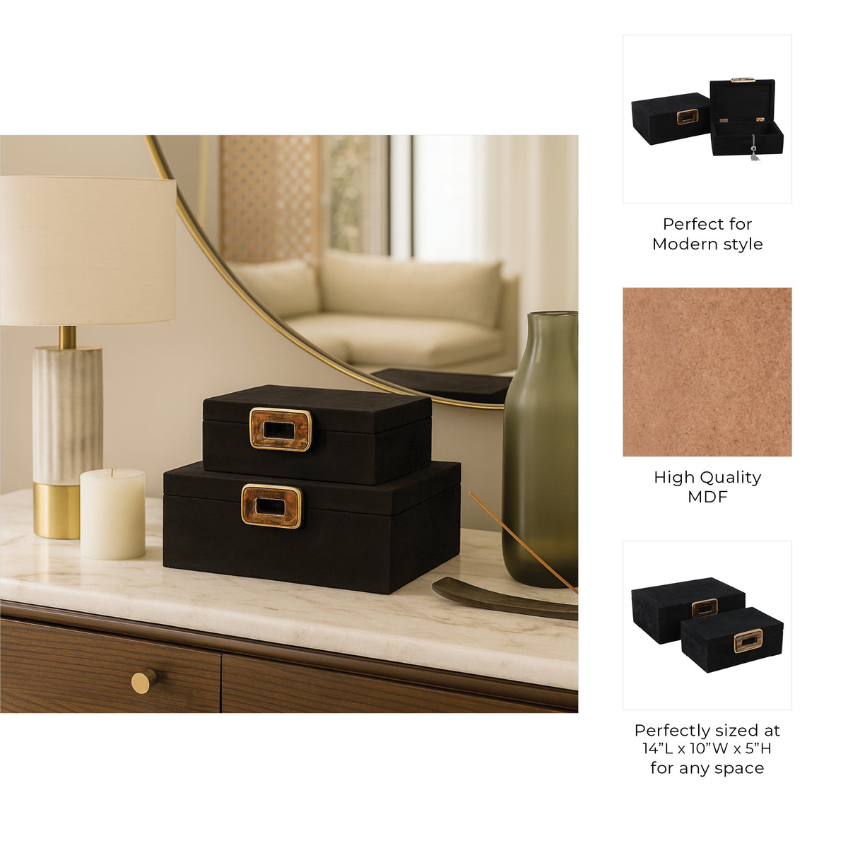 Raymond Set of 2 Black Boxes — 5″ — additional view