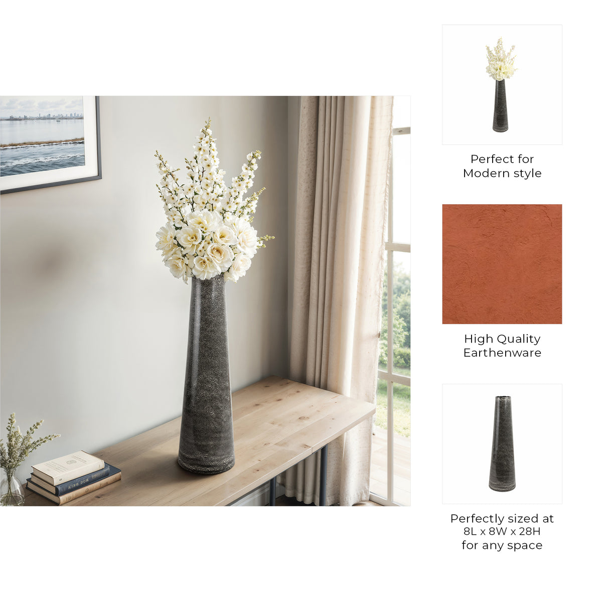 Pearlwood Black Vase — 28″ — additional view