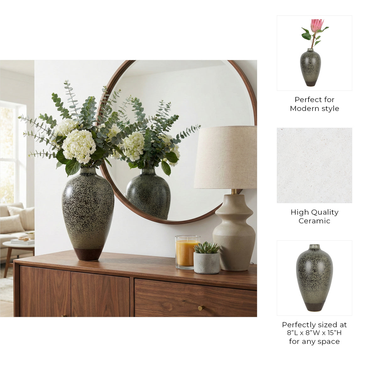 Camdenmoor Green Vase — 15″ — additional view