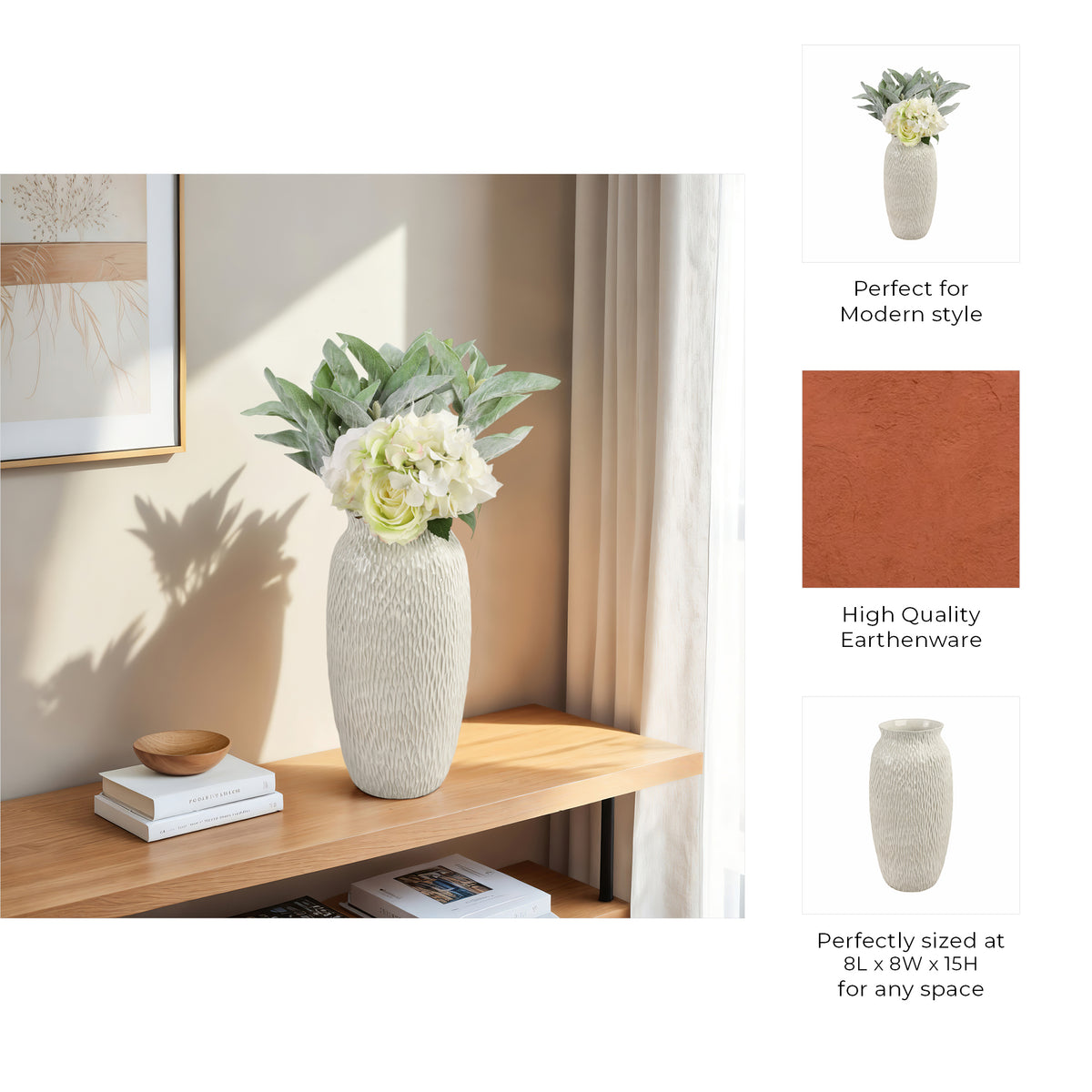 Bennetside White Vase — 15″ — additional view