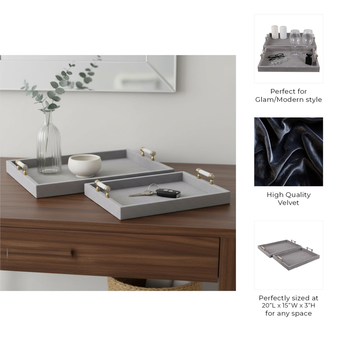 Harperport Set of 2 Gray Tray — 3″ — additional view