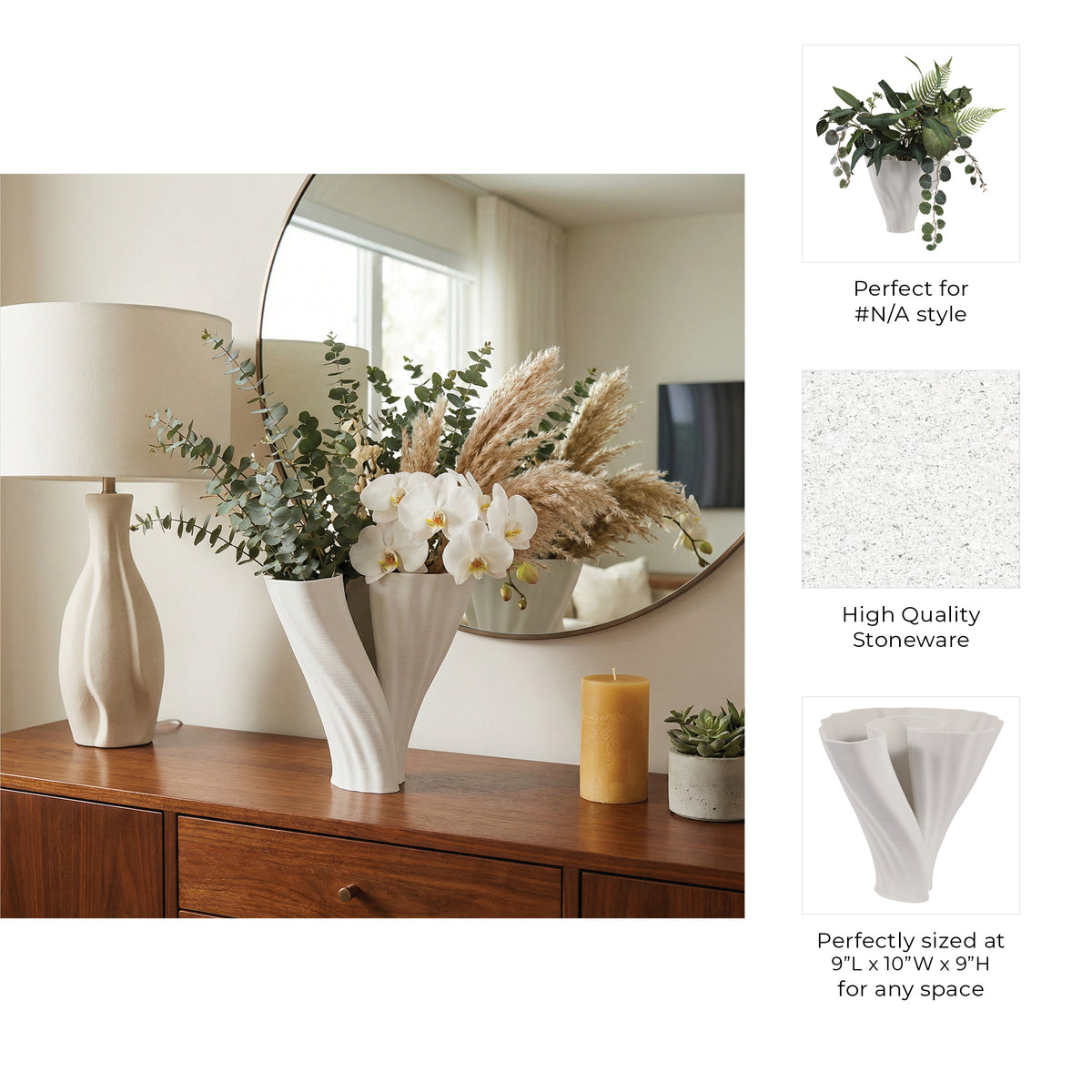 Wrenmore White Vase — 9″ — additional view