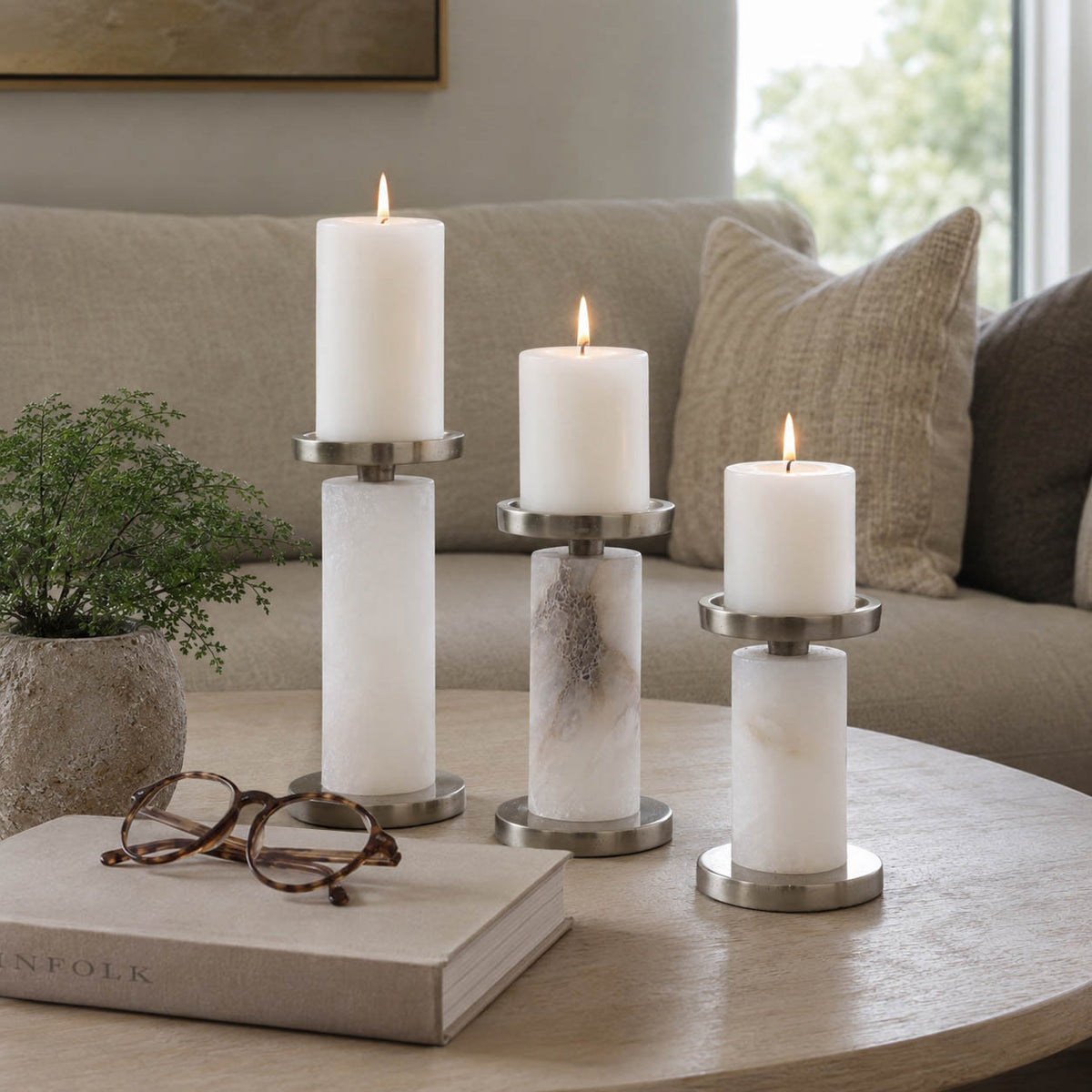 Fallondale Set of 3 White Candle Holder — 7″ — additional view