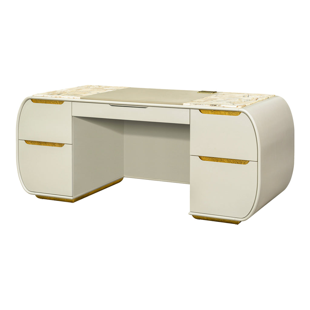 Sirene Desk in Creamy Pearl — three-quarter view