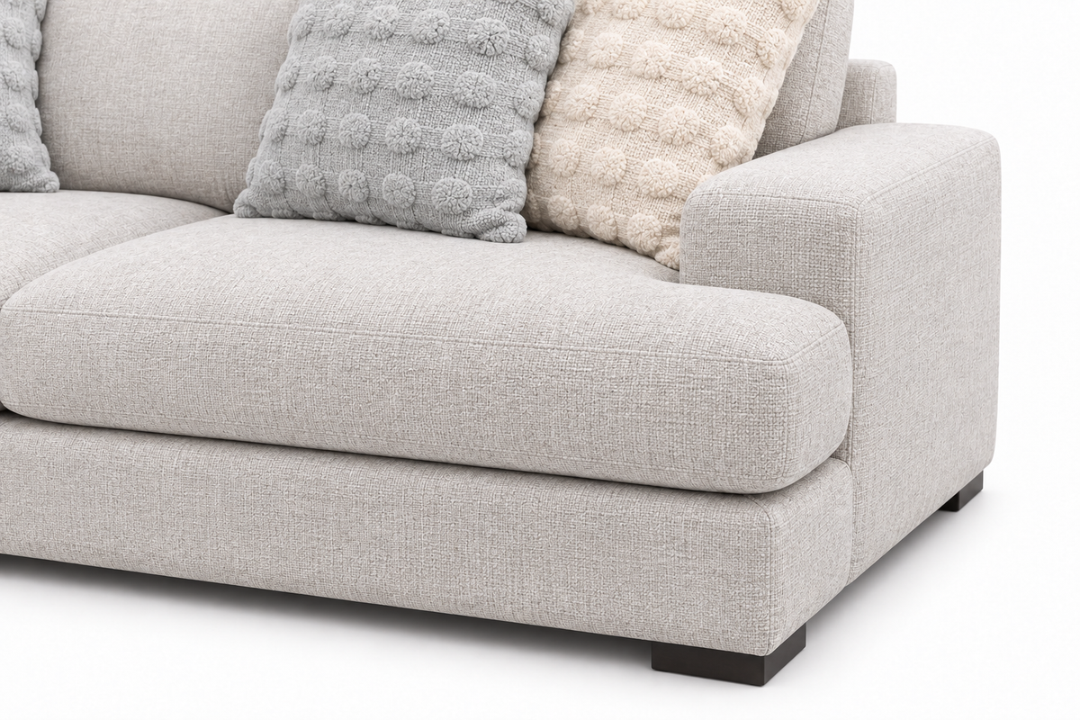Solmere Linen Sofa — right arm and upholstery detail