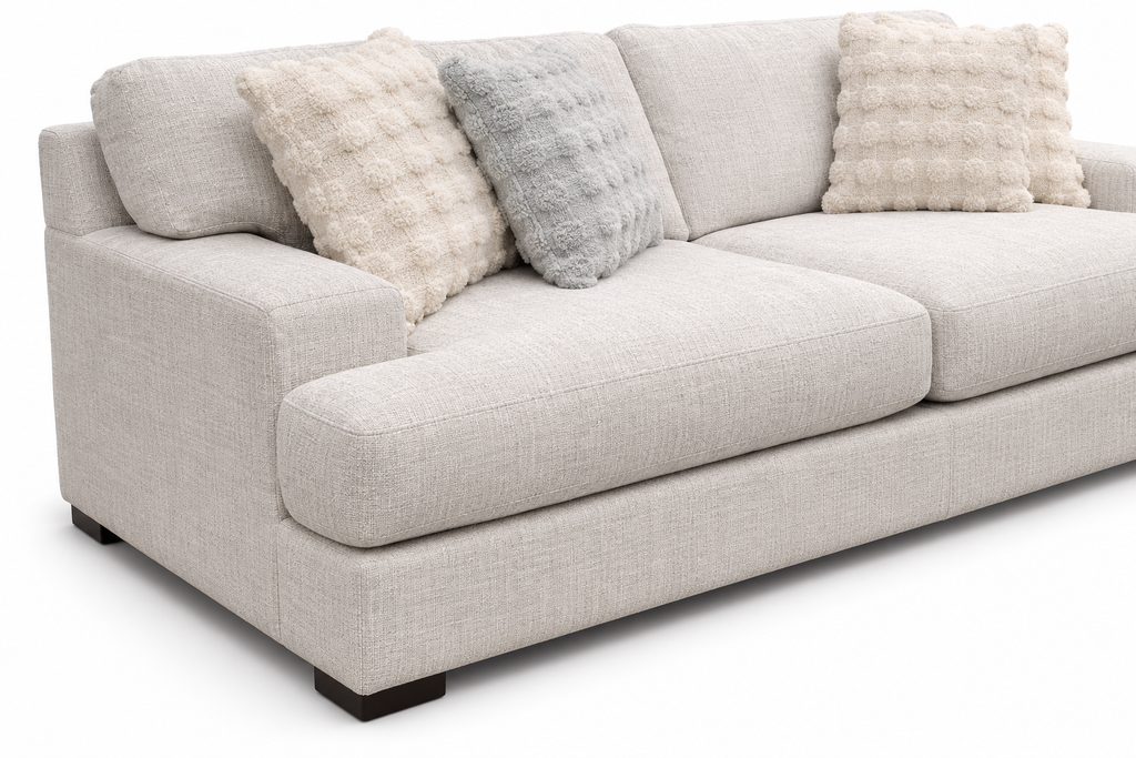 Solmere Linen Sofa — left arm and cushion detail