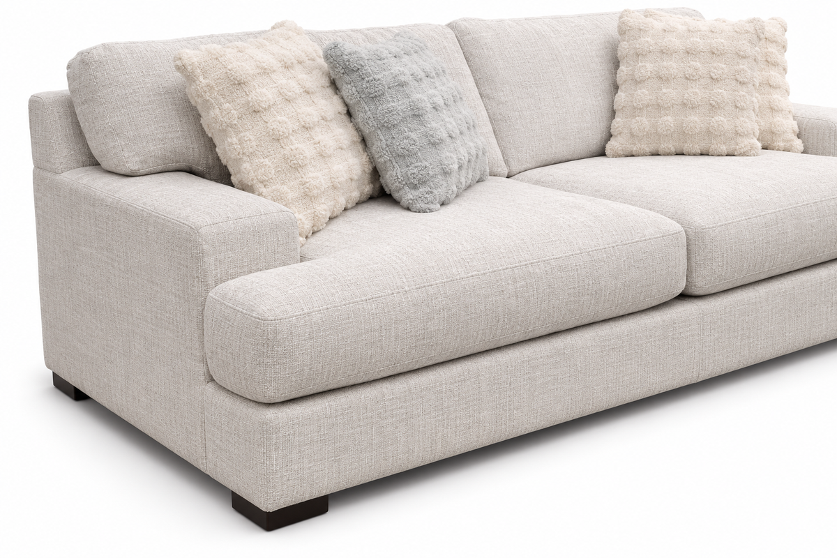 Solmere Linen Sofa — left arm and cushion detail