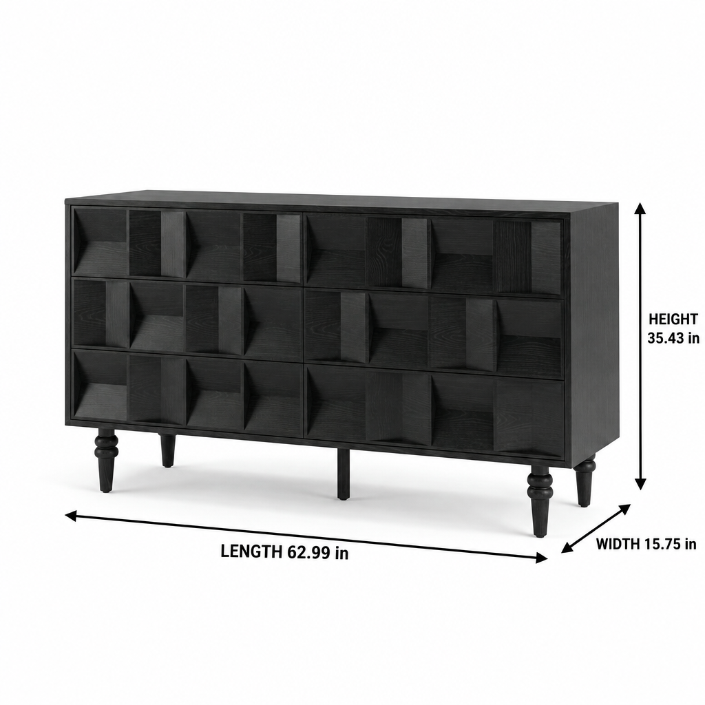 Sorevique Sideboard dimension diagram showing 62.99 in length, 15.75 in depth, and 35.43 in height.
