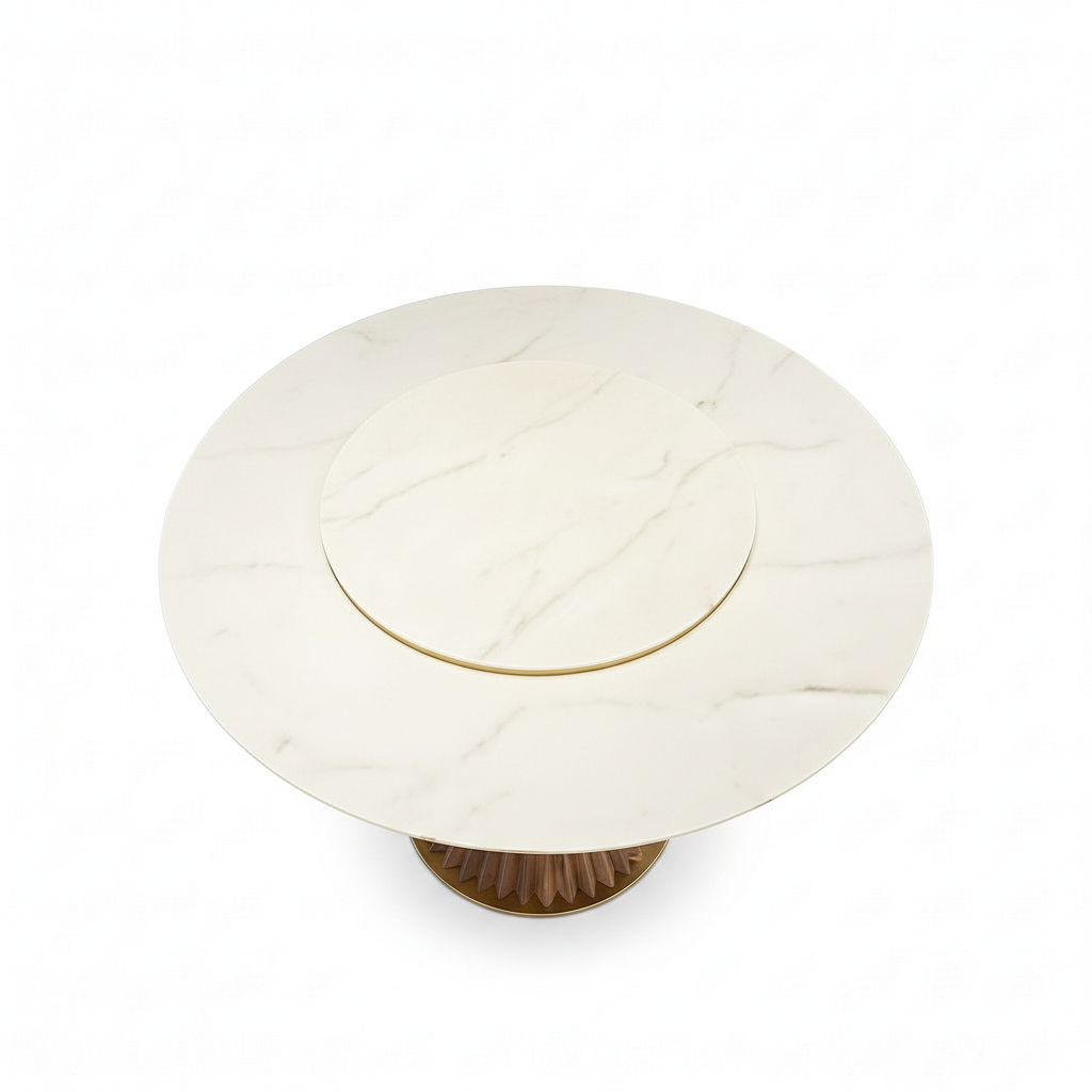 Stellan marble dining table overhead view retake