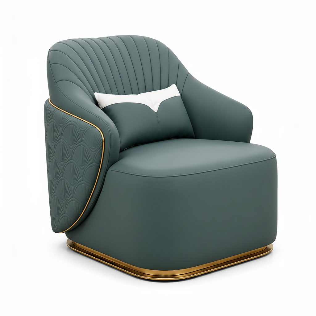 Talmere Accent Chair side view with the seat opening facing right and backrest on the left