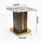 Talmere End Table — left 45° view with dimensions