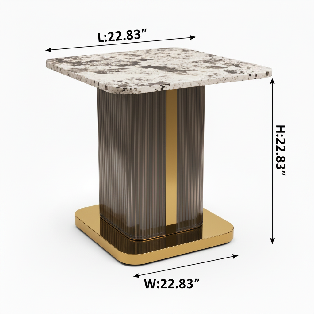 Talmere End Table — left 45° view with dimensions