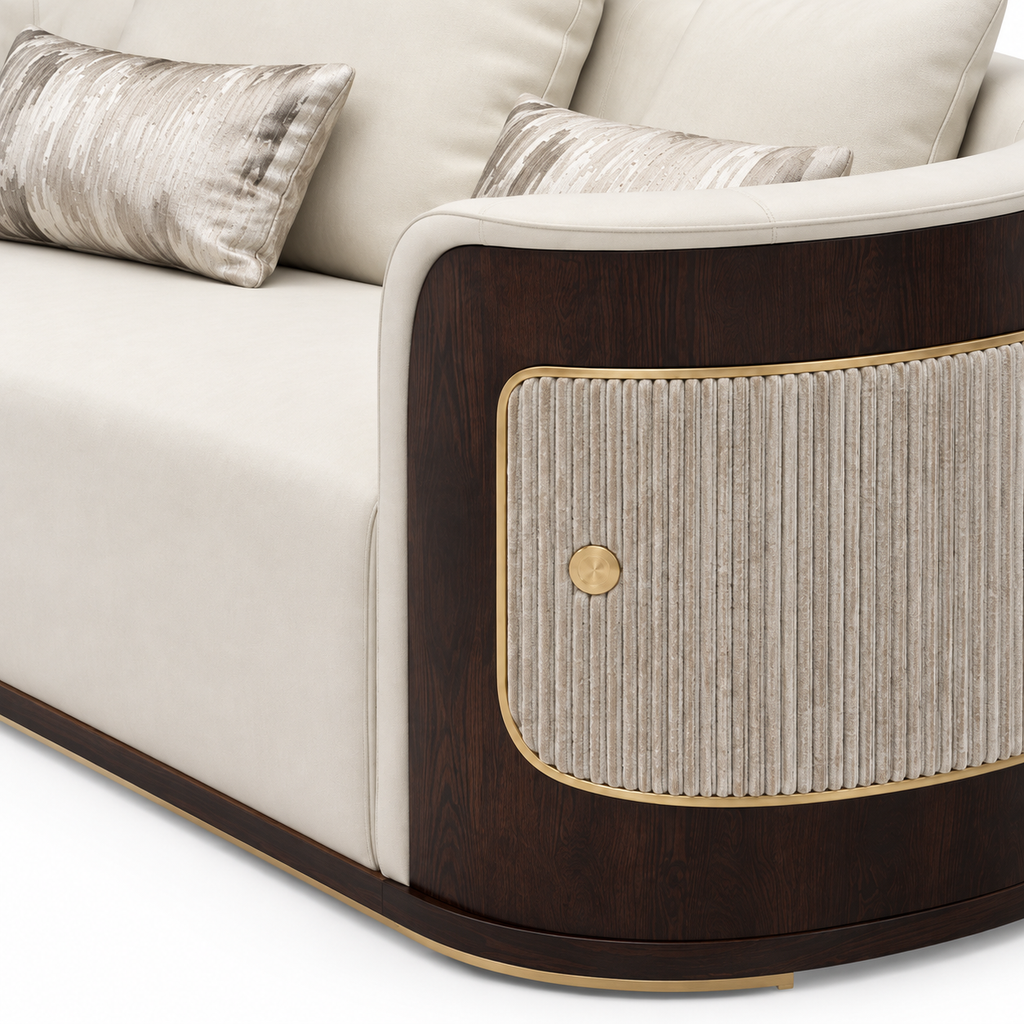 Talmere  Loveseat — visible right armrest, its front facing surface and its junction with the seat (detail edited from existing product photo)