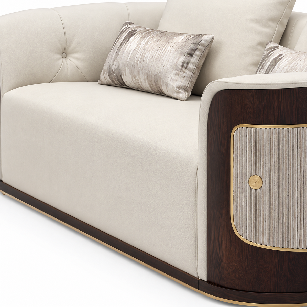 Talmere  Loveseat — visible seat cushions, their seams, and the lower front base beneath them (detail edited from existing product photo)