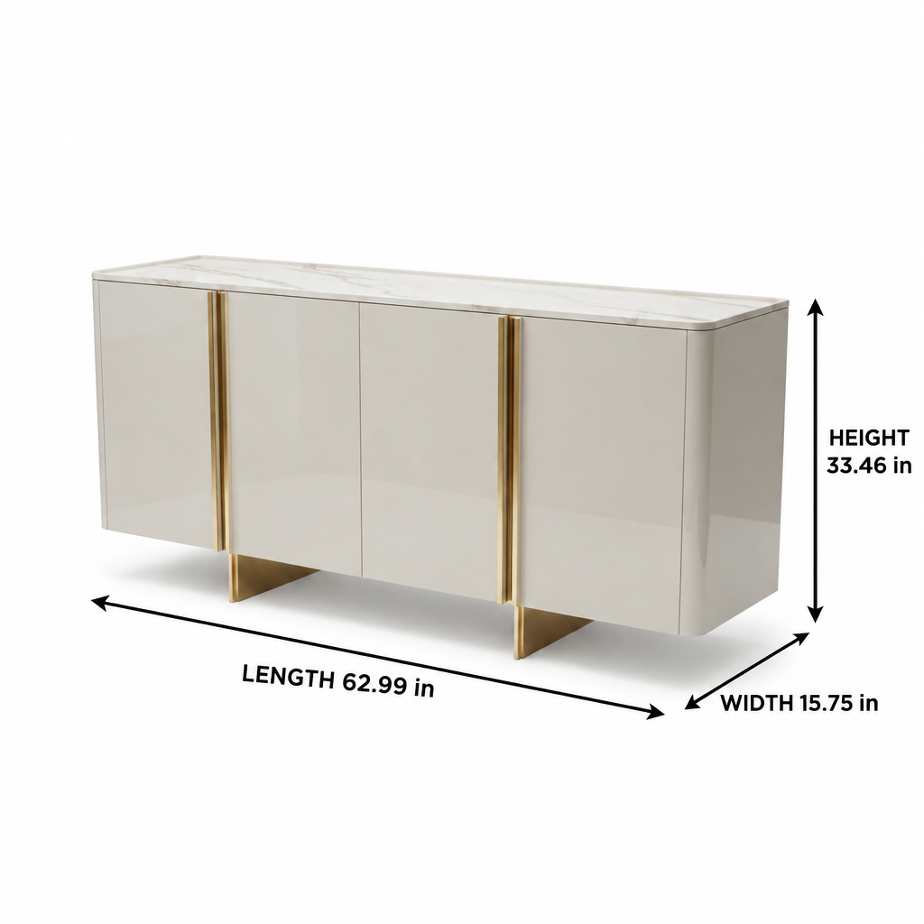 Tavrielle Sideboard dimension diagram showing 62.99 in length, 15.75 in depth, and 33.46 in height.