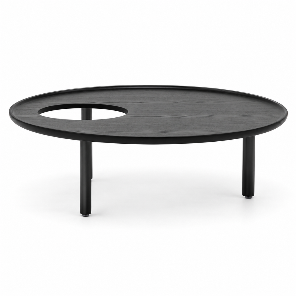 Tervelle Coffee Table — single black wood coffee table with circular opening