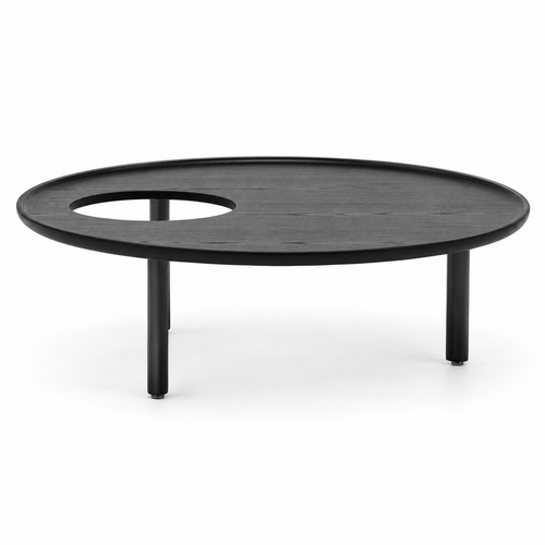 Tervelle Coffee Table — single black wood coffee table with circular opening