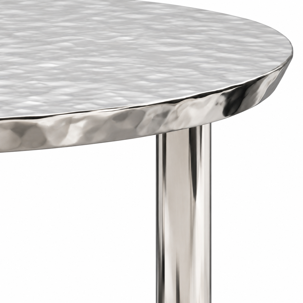 Tervelle Side Table — hammered stainless steel tabletop edge and leg detail