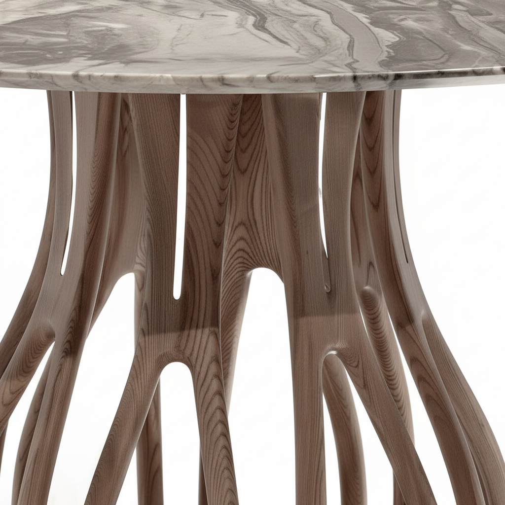 Torino Marble Round Dining Table connected marble-and-support detail