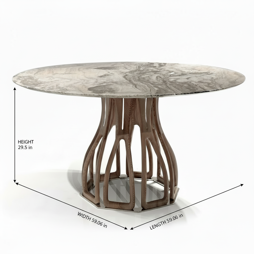 Torino Marble Round Dining Table revised dimension diagram