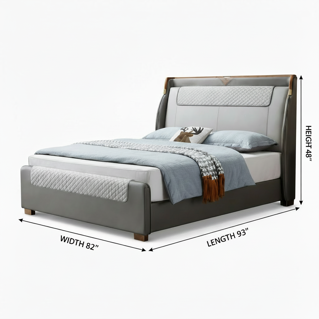 Torrin Bed dimension diagram with WIDTH 82 inches, LENGTH 93 inches, and HEIGHT 48 inches on a white background.