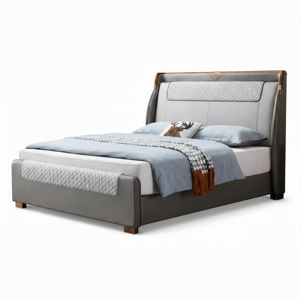 Torrin Bed three-quarter view with headboard upper right and footboard lower left on a white background