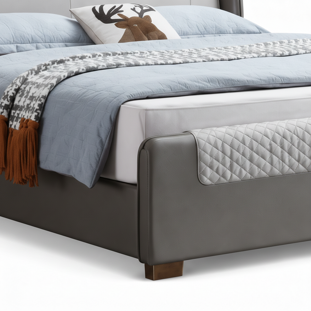 Torrin Bed close-up of lower base detail on a white background