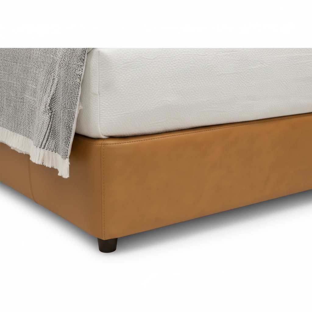 Trevain Bed close-up of lower base detail on a white background