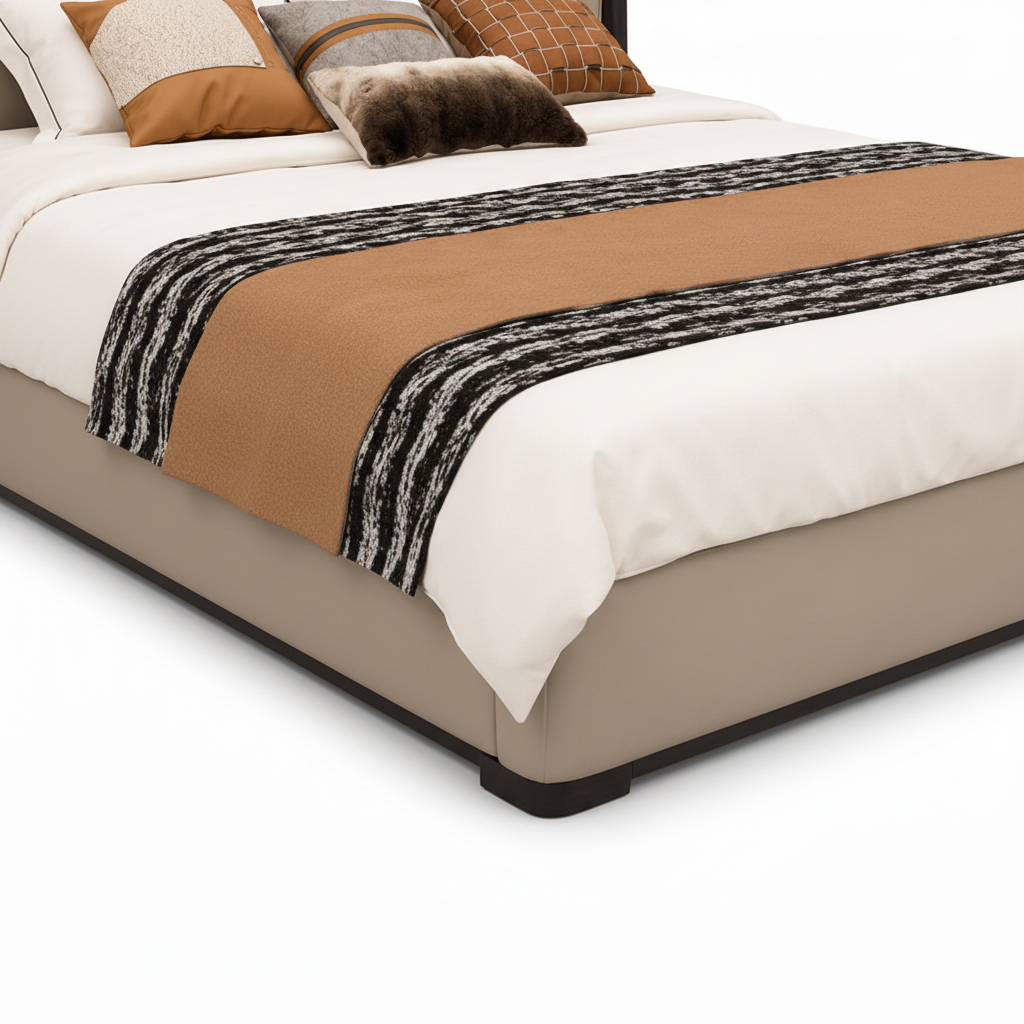 Trevane Bed close-up of footboard and lower base detail on a white background