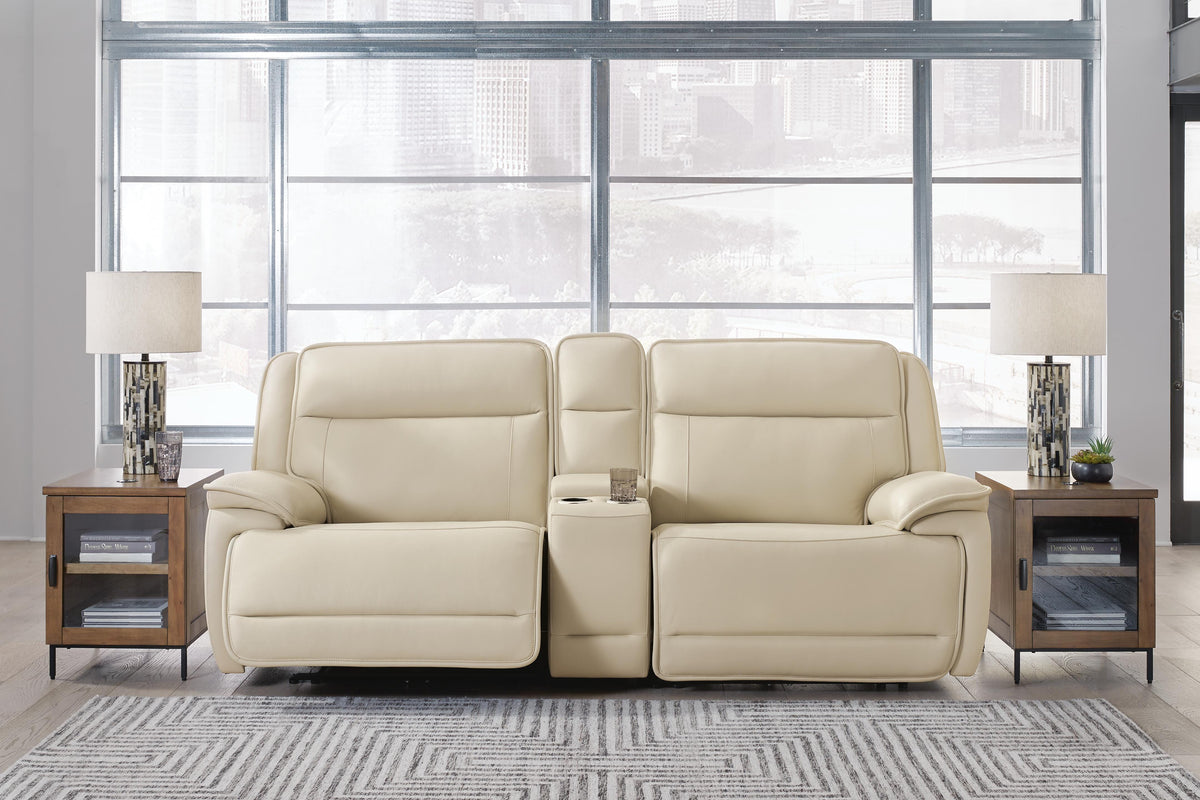 Double Deal Almond Power Reclining Loveseat with Console