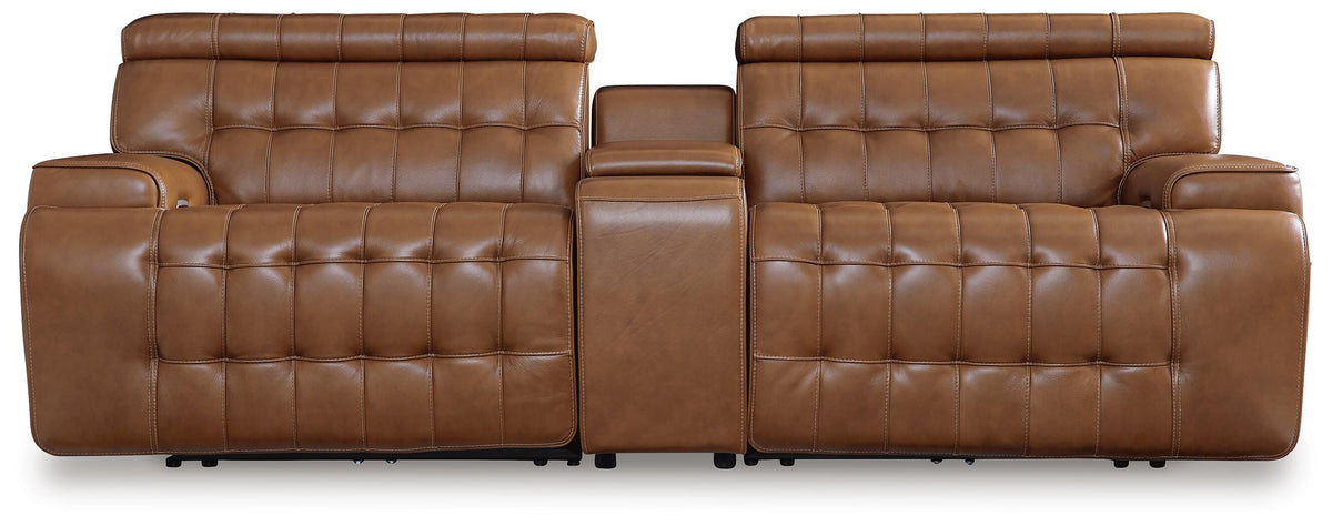 Temmpton Chocolate Power Reclining Loveseat with Console