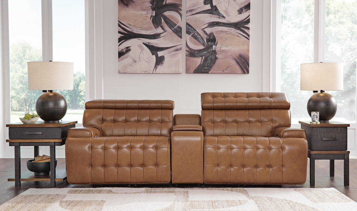 Temmpton Chocolate Power Reclining Loveseat with Console