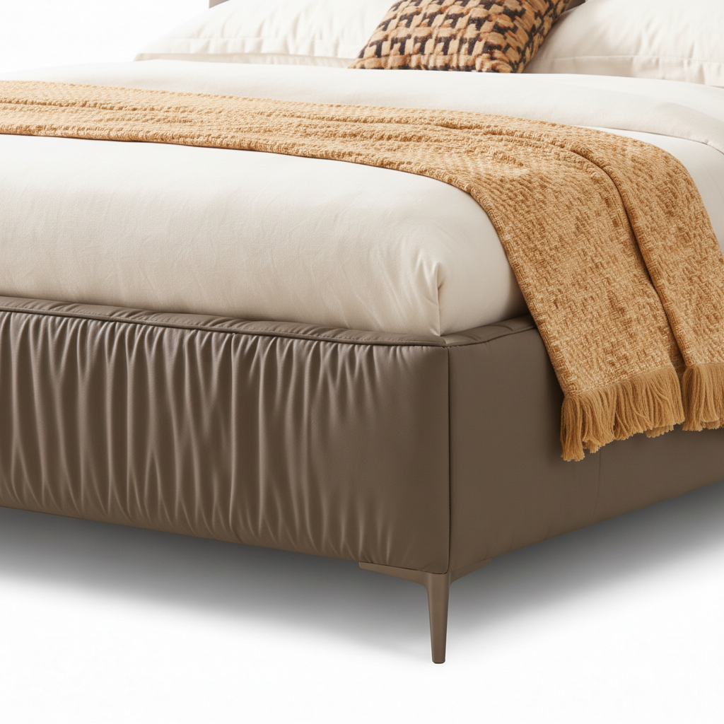 Urbane Bed close-up of footboard detail on a white background