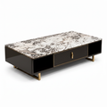 Uverne Coffee Table with black wood veneer and stone veneer top, high-angle view